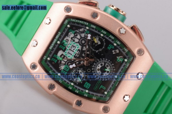 Richard Mille Replica RM011-FM Watch Rose Gold Green Markers Green Rubber